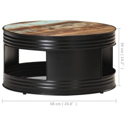 Table basse Noir 68x68x36 cm Bois de récupération massif 