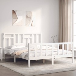 Cadre de lit sans matelas blanc bois de pin massif 