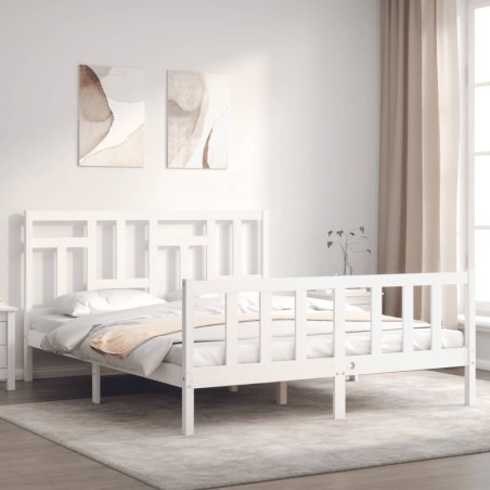Cadre de lit sans matelas blanc bois de pin massif 