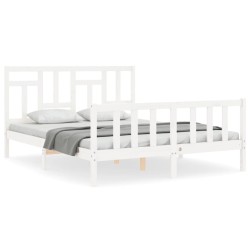 Cadre de lit sans matelas blanc bois de pin massif 