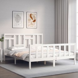 Cadre de lit sans matelas blanc bois de pin massif 