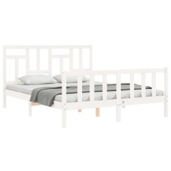 Cadre de lit sans matelas blanc bois de pin massif 
