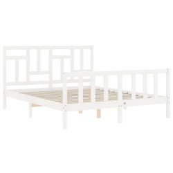Cadre de lit sans matelas blanc bois de pin massif 
