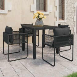 Ensemble à manger de jardin 5 pcs PVC résine tressée noir 