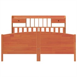 Lit bibliothèque sans matelas cire marron 200x200 cm pin massif 