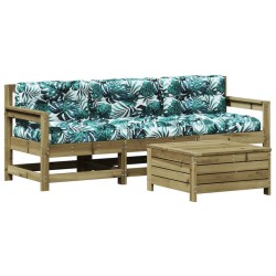 Salon de jardin 4 pcs avec coussins bois de pin imprégné 
