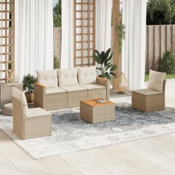 Salon de jardin avec coussins 6 pcs beige résine tressée 