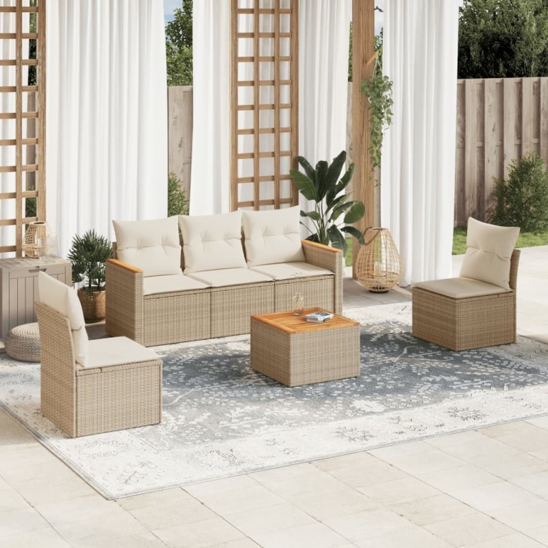 Salon de jardin avec coussins 6 pcs beige résine tressée 