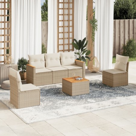 Salon de jardin avec coussins 6 pcs beige résine tressée 