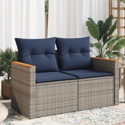 Canapé de jardin avec coussins 2 places en résine tressée grise 