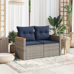 Canapé de jardin avec coussins 2 places en résine tressée grise 