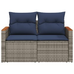 Canapé de jardin avec coussins 2 places en résine tressée grise 