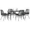 Ensemble à manger de jardin et coussins 5 pcs noir rotin verre 