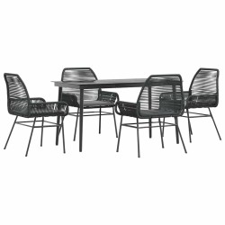 Ensemble à manger de jardin et coussins 5 pcs noir rotin verre 