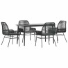 Ensemble à manger de jardin et coussins 5 pcs noir rotin verre 