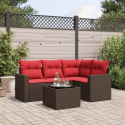 Salon de jardin avec coussins 5 pcs marron résine tressée 