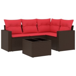 Salon de jardin avec coussins 5 pcs marron résine tressée 
