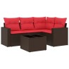 Salon de jardin avec coussins 5 pcs marron résine tressée 