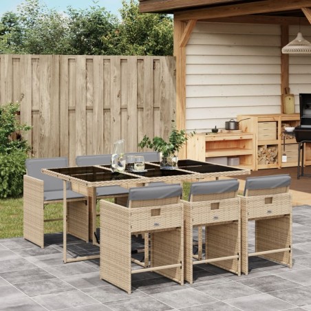 Ensemble à manger de jardin coussins 7 pcs mélange beige rotin 