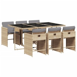 Ensemble à manger de jardin coussins 7 pcs mélange beige rotin 