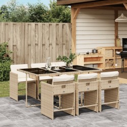 Ensemble à manger de jardin et coussins 7 pcs beige poly rotin 