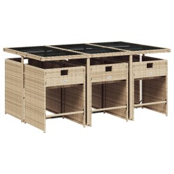 Ensemble à manger de jardin et coussins 7 pcs beige poly rotin 