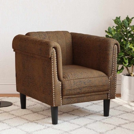 Fauteuil marron similicuir daim 