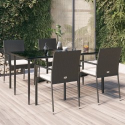 Ensemble à manger de jardin coussins 5pcs Noir Résine tressée 