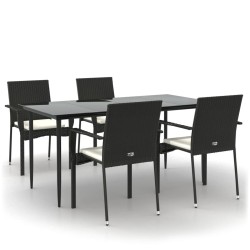 Ensemble à manger de jardin coussins 5pcs Noir Résine tressée 