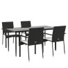 Ensemble à manger de jardin coussins 5pcs Noir Résine tressée 