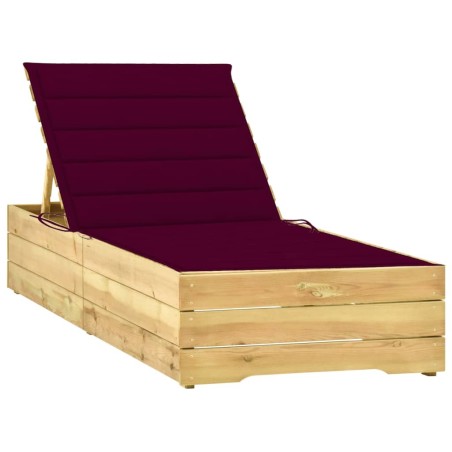 Chaise longue avec coussin bordeaux Bois de pin imprégné 