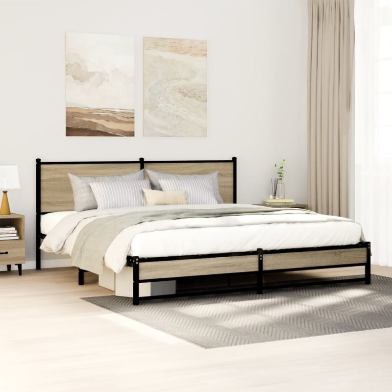 Cadre de lit en métal sans matelas chêne sonoma 183x213 cm 