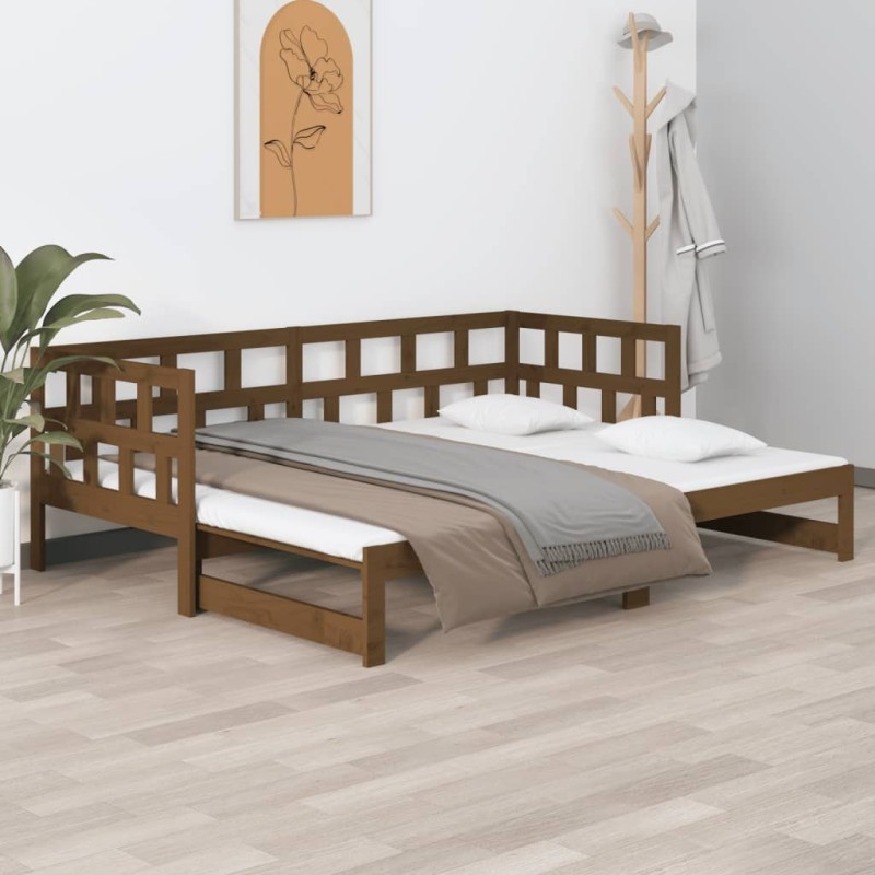 Lit coulissant sans matelas marron miel 2x(90x190) cm 