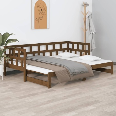 Lit coulissant sans matelas marron miel 2x(90x190) cm 