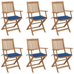 Chaises pliables de jardin lot de 6 avec coussins Bois d'acacia 