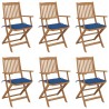 Chaises pliables de jardin lot de 6 avec coussins Bois d'acacia 