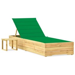Chaise longue de jardin avec table et coussin Pin imprégné 