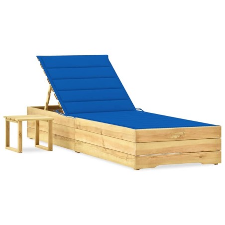 Chaise longue de jardin avec table et coussin Pin imprégné 