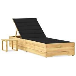 Chaise longue de jardin avec table et coussin Pin imprégné 