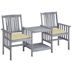 Chaises de jardin avec table à thé et coussins Acacia solide 