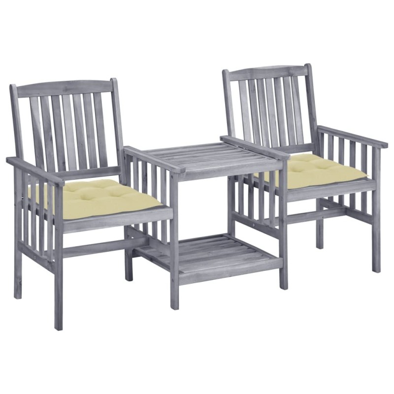 Chaises de jardin avec table à thé et coussins Acacia solide 