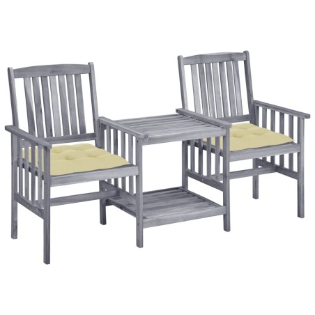 Chaises de jardin avec table à thé et coussins Acacia solide 