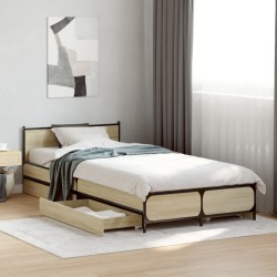 Cadre de lit avec tiroirs sans matelas chêne sonoma 90x200 cm 