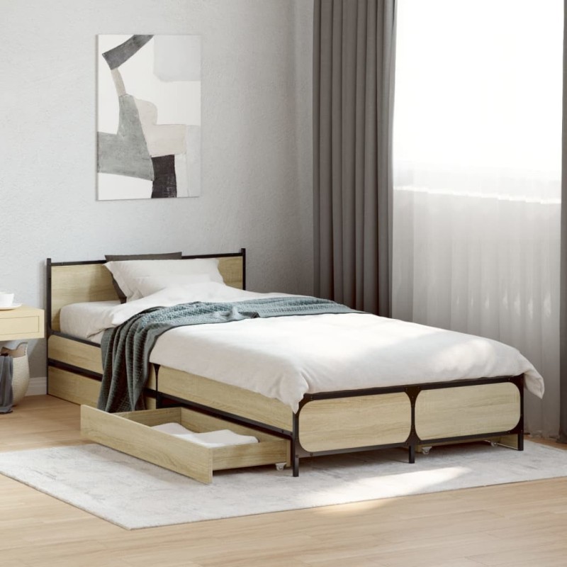 Cadre de lit avec tiroirs sans matelas chêne sonoma 90x200 cm 