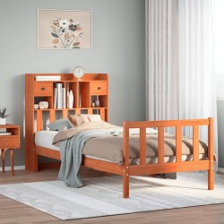 Lit bibliothèque sans matelas cire marron 90x200 cm pin massif 