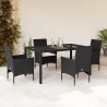 Ensemble à manger de jardin et coussins 5 pcs noir rotin verre 