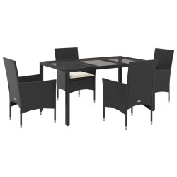 Ensemble à manger de jardin et coussins 5 pcs noir rotin verre 