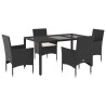 Ensemble à manger de jardin et coussins 5 pcs noir rotin verre 