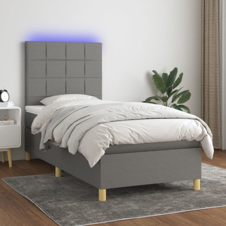Sommier à lattes de lit et matelas et LED Gris foncé 80x200cm 