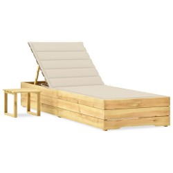 Chaise longue de jardin avec table et coussin Pin imprégné 